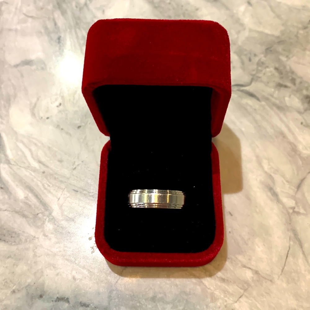 Cobalt Chrome Wedding Band, beveled edge, size 8.5, Faith, Scott Kay